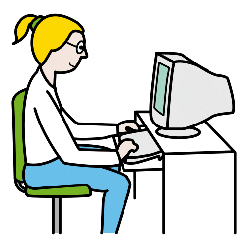 Ilustración que representa unha persoa utilizando unha computadora