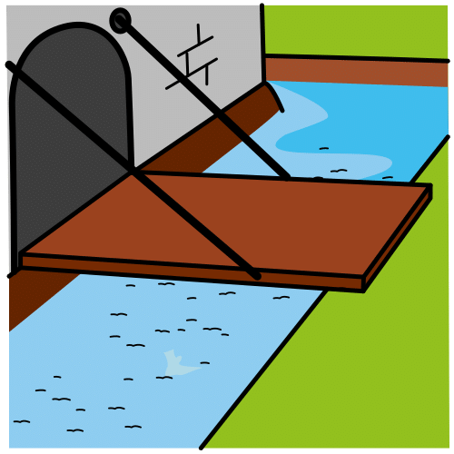 Ilustración que representa unha ponte levadiza