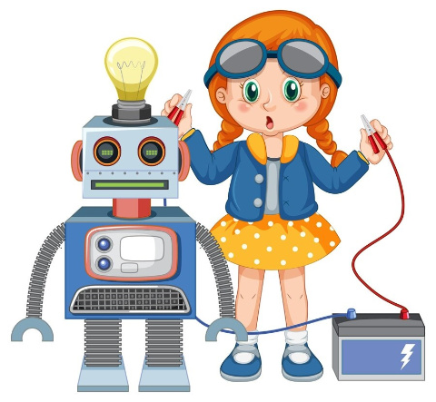 Imaxe de Xela co seu mellor amigo o robot Lucho