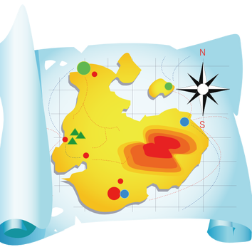 Debuxo dunha illa nun mapa cos puntos cardinais