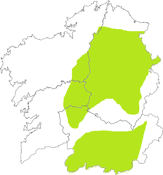 Interior oceánico (cREAgal) Mapa de Galicia coa zona de clima de interior representado en verde.