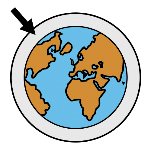 Pictograma que representa o planeta terra rodeado pola atmosfera