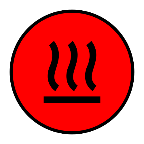 Pictograma cun círculo roxo representando calor