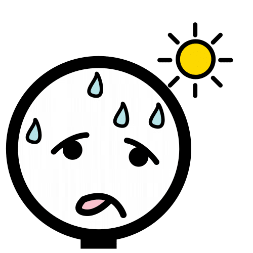 Pictograma dunha persoa suando, indicando altas temperaturas.