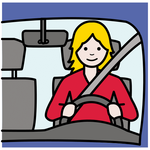 Persoa conducindo co cinto de seguridade posto.