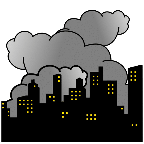 Pictograma dunha cidade con gases no ceo