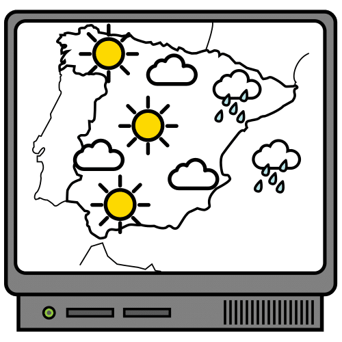 Pictograma dunha televisión con cun mapa do tempo