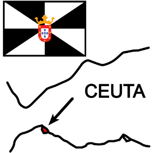 Bandeira e situación de Ceuta