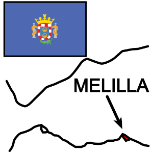 Bandeira e situación de Melilla