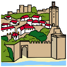 Pictograma que representa unha pequena vila amurallada