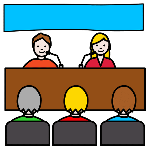 Pictograma dunhas persoas dando unha conferencia