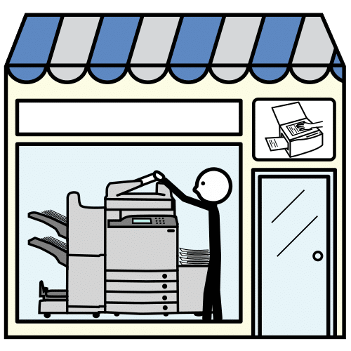 Pictograma que repsresenta unha imprenta moderna.