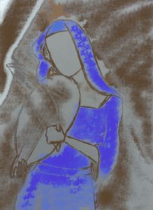 Debuxo de María Balteira tocando un instrumento de corda.