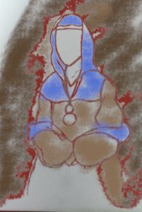 Debuxo de María Castaña sentada.