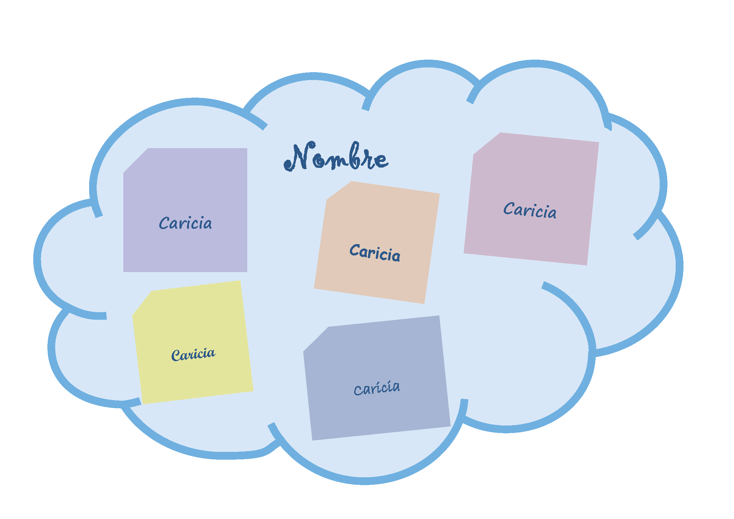 Nube de pósit (cREAgal) Nube con pósits en su interior con la palabra caricia