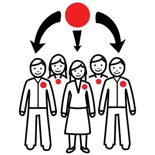 Grupo de personas cada una con un círculo rojo