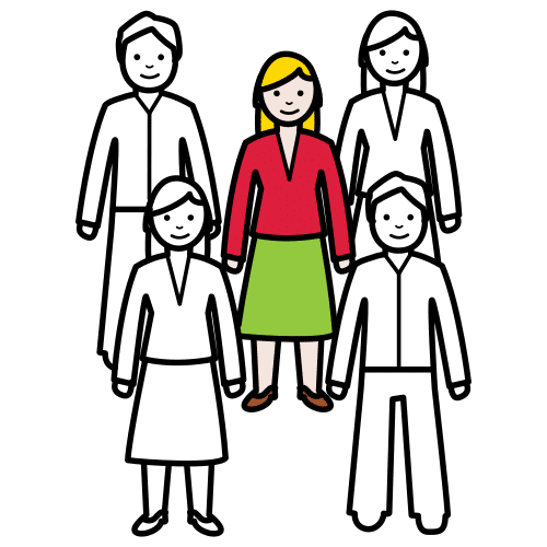 grupo de personas en blanco y negro y una persona en color