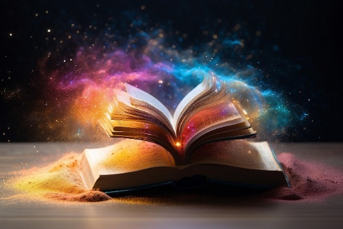Libro fantasía Libro abierto del que salen múltiples colores