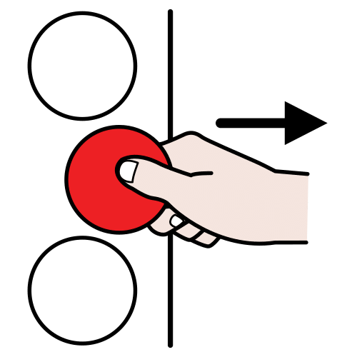 Tres círculos y una mano retirando uno de ellos