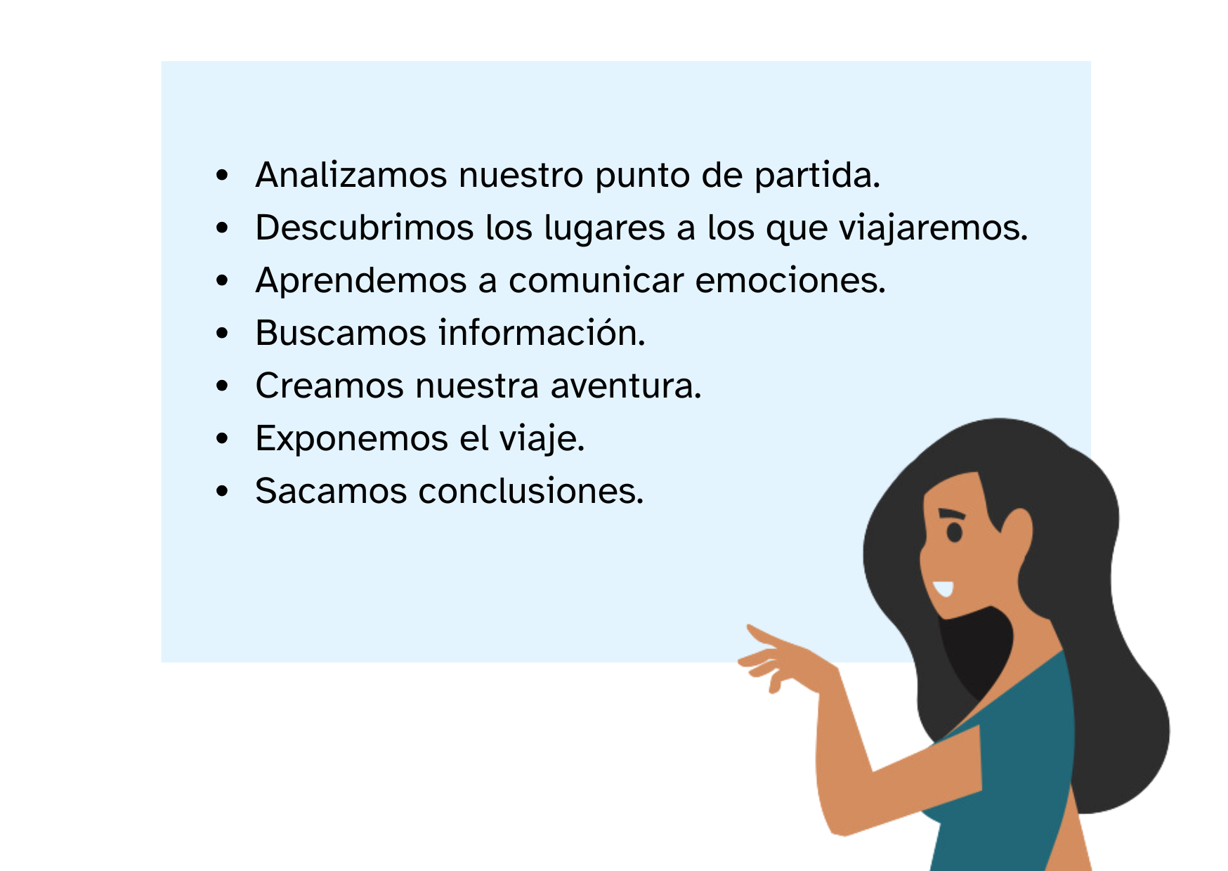 Chica señalando un panel