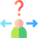 Persona con una interrogación sobre su cabeza y una flecha hacia la derecha y otra hacia la izquierda