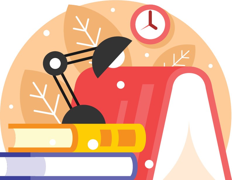 Los libros y la lámpara de mesa