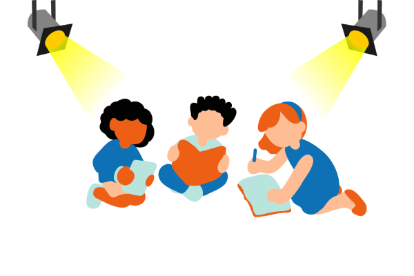 Niños bajo unos focos