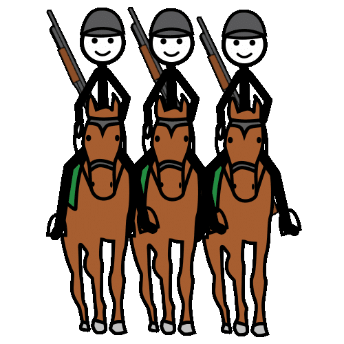 Tres personas montadas a caballo