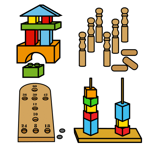 Diferentes xogos de madeira
