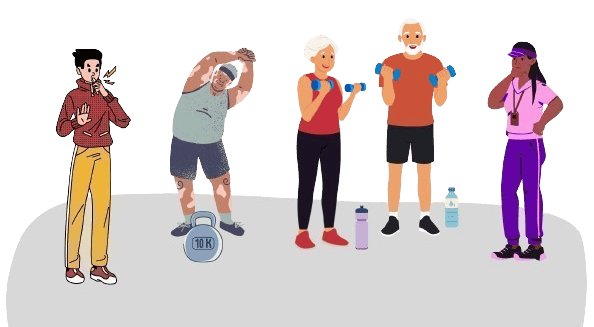 Persoals trainers adestrando a persoas maiores para axudarlles a aumentar a actividade física