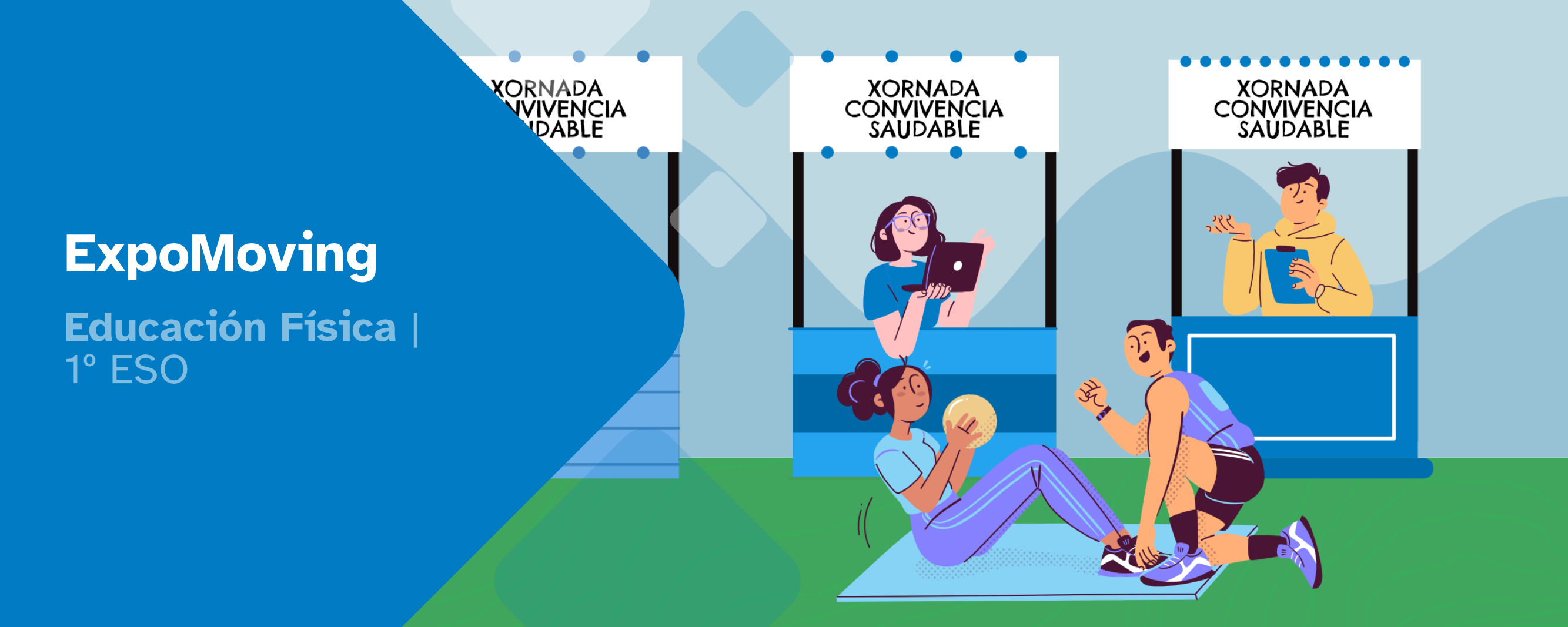 Portada da situación de aprendizaxe que leva por nome ExpoMoving para Educación Física de 1º de ESO