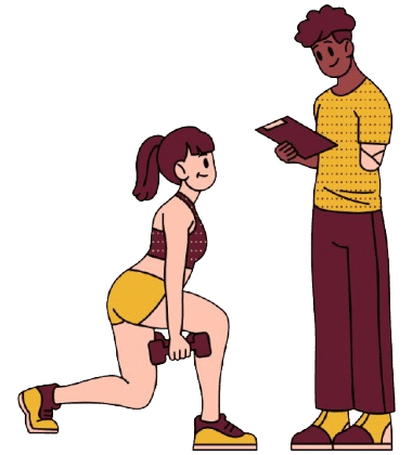 Adestrador persoal cunha rapaza facendoun exercicio de froza para as pernas