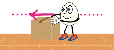 Humpty empurrando unha caixa no mesmo sentido e dirección.