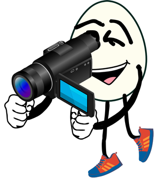 Humpty Dumpty grabando cunha cámara de vídeo.