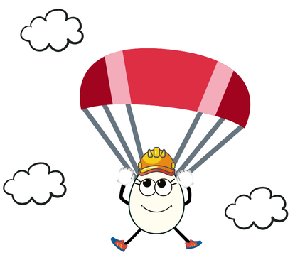 Humpty no aire cun paracaídas.