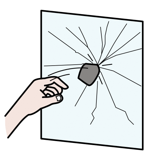 Unha pedra rompendo un cristal.