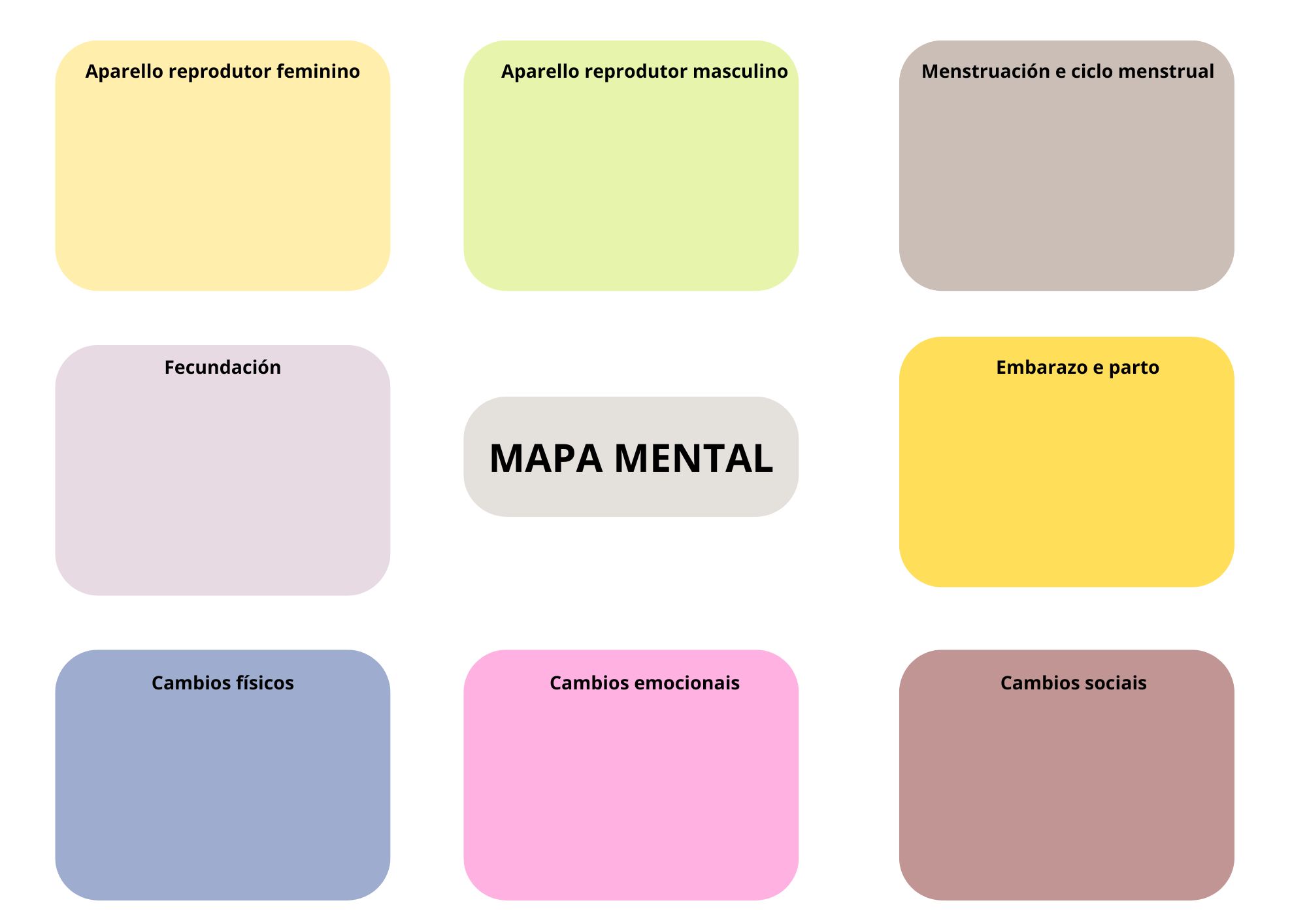 Imaxe na que se mostran diferentes cadros para cubrir cos distintos contidos traballados.