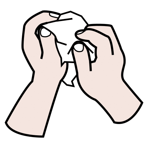 Engurrar Pictograma que representa unhas mans dobrando un papel de xeito irregular.