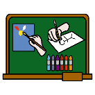 Pictograma dun encerado no que se mostra a elaboración de varios debuxos.