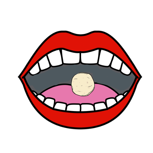 Boca aberta con bolo alimenticio dentro.