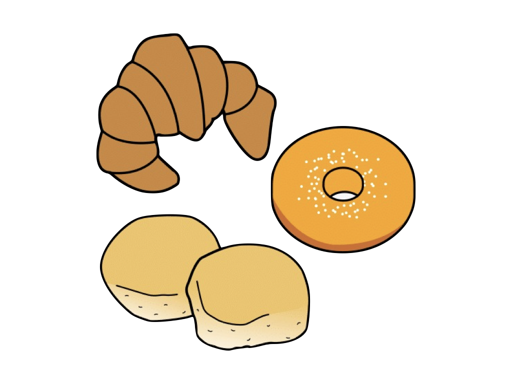 Varios alimentos ricos en graxas saturadas como un croissant ou bolos con azucre.