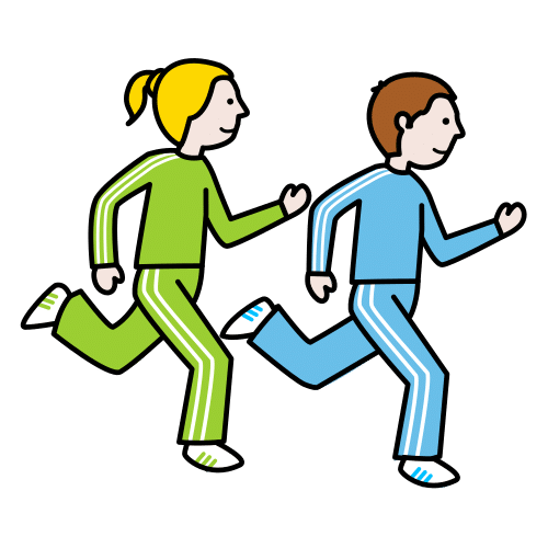 Un neno e unha nena correndo con moita enerxía.