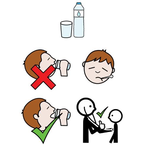 Un neno que non bebe e cae enfermo e un neno que si bebe e ten boa saúde..