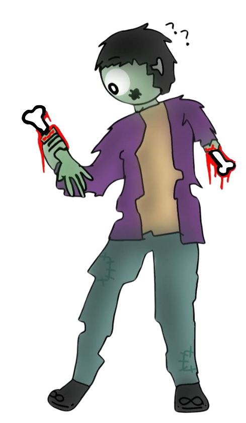 Frankenstein cos ósos do brazo rotos