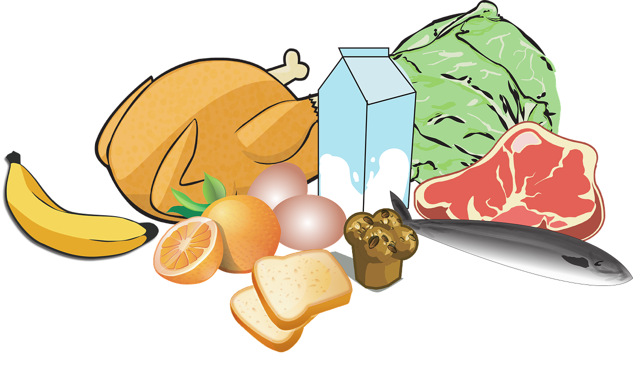 Debuxo de varios alimentos para unha dieta equilibrada