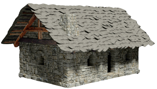 Casa de piedra y tejado de pizarra