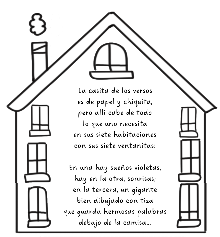 Casita de papel con un poema escrito en su fachada