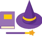 Gorro,libro y varita de magia