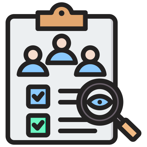 Documento en el que se ven tres personas y un texto. Al lado, una lupa con un ojo