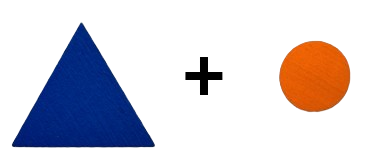 Triángulo pequeño azul claro más círculo pequeño naranja